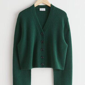 & Other Stories Forest Green Boxy Wool Knit Cardigan Size S/M